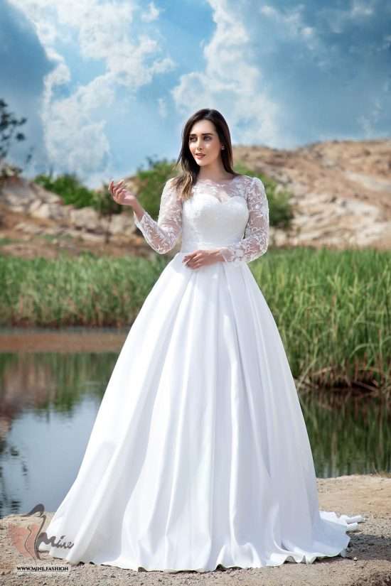 Satin Ball Gown Wedding Dress with Long Sleeves 30027